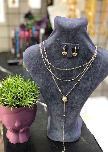 Altın Renkli Zincir Detaylı Mini Bohem Kolye Y kolye - Görsel 2