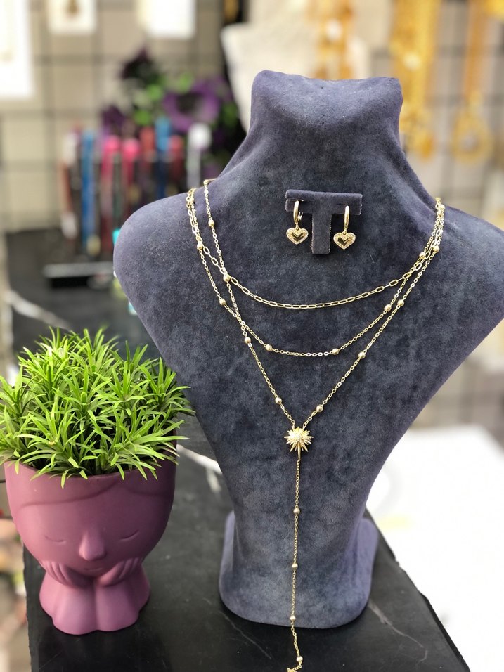 Altın Renkli Zincir Detaylı Mini Bohem Kolye Y kolye - Görsel 2