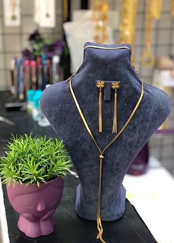 Zincir Detaylı Kısa Altın Kolye Seti - Görsel 2