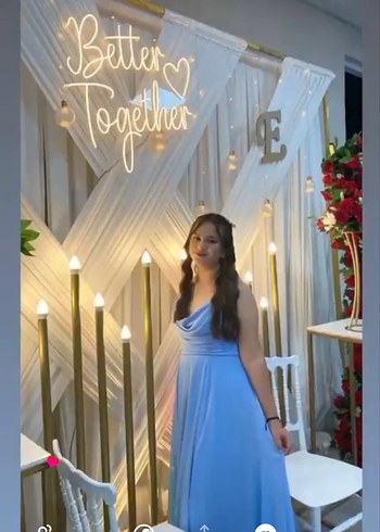 Mavi Drapeli Uzun Abiye Elbise - Görsel 2