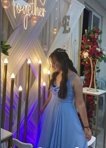 Mavi Drapeli Uzun Abiye Elbise - Görsel 3