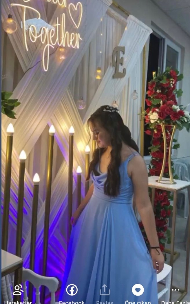 Mavi Drapeli Uzun Abiye Elbise - Görsel 3