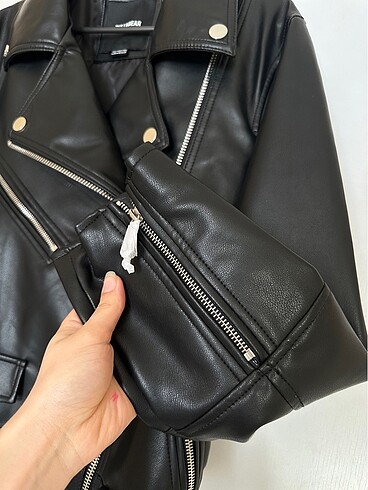 xs Beden siyah Renk Oversize suni deri ceket