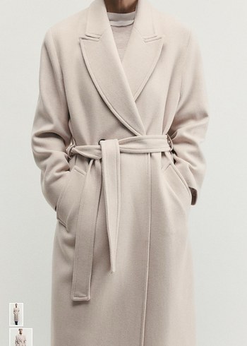 Zara kemerli yün kaban - Görsel 2