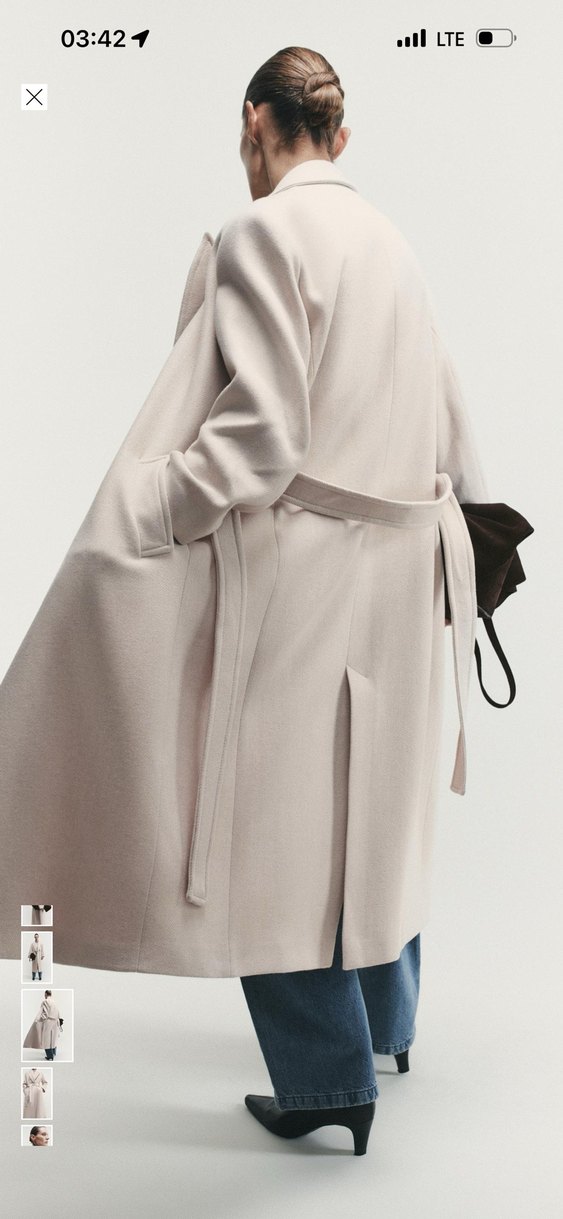 Zara kemerli yün kaban - Görsel 3