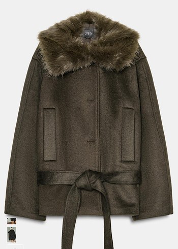 Kürk Detaylı yün Kısa Kadın Kaban - Görsel 2