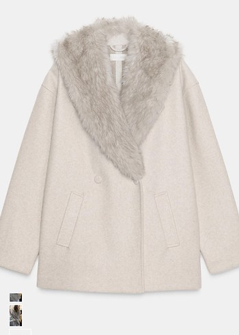 Bej Kadın Kürklü Midi Kaban - Görsel 3