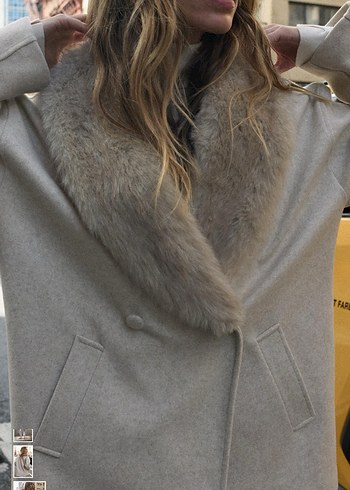 Bej Kadın Kürklü Midi Kaban - Görsel 2