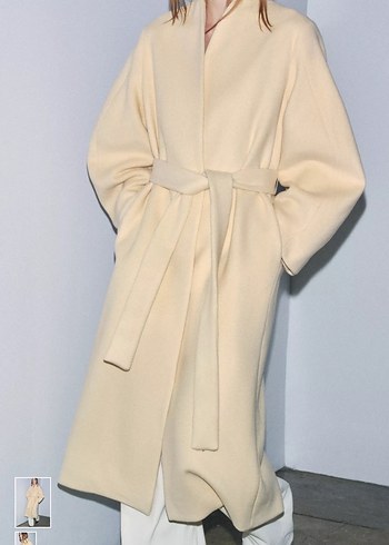 Zara kemerli yün kaban - Görsel 4