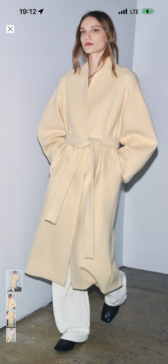 Zara kemerli yün kaban - Görsel 4