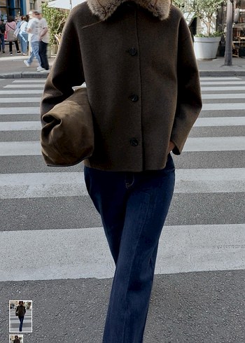 Zara kürk yakalı yünlü kaban - Görsel 2