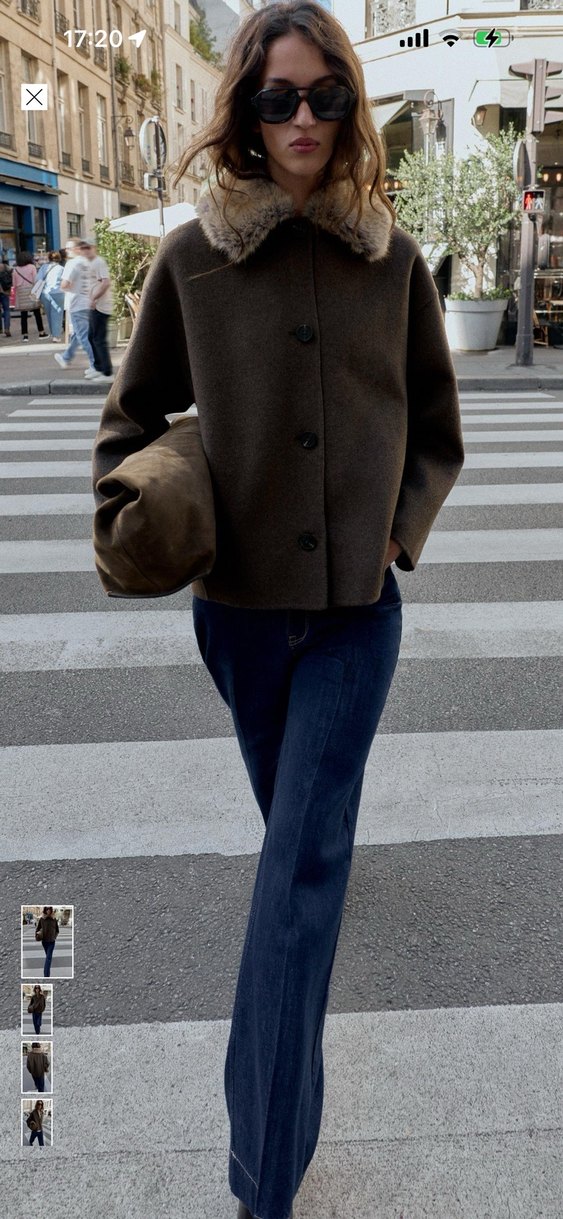 Zara kürk yakalı yünlü kaban - Görsel 2