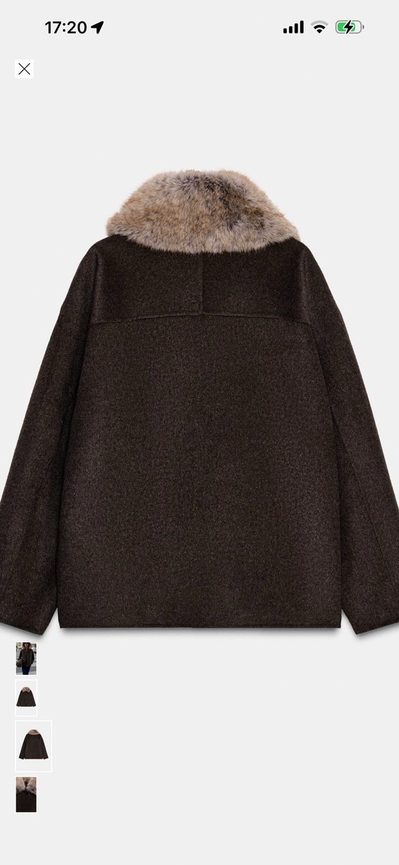 Zara kürk yakalı yünlü kaban - Görsel 3