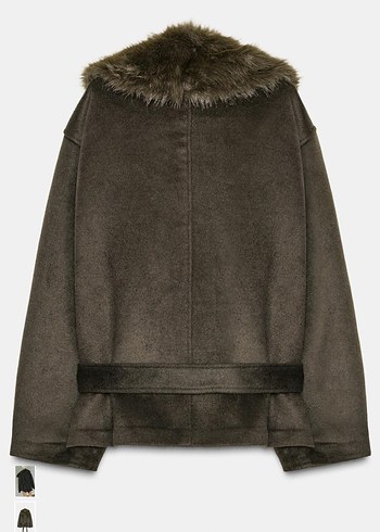 Kahverengi Mini Süet Kürk Detaylı Kadın Kaban - Görsel 3