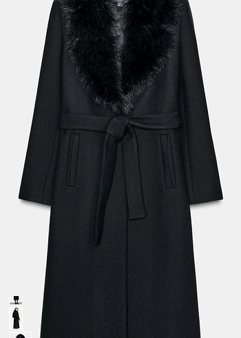 Zara Kürklü Yakalı yünlü Kaban - Görsel 4