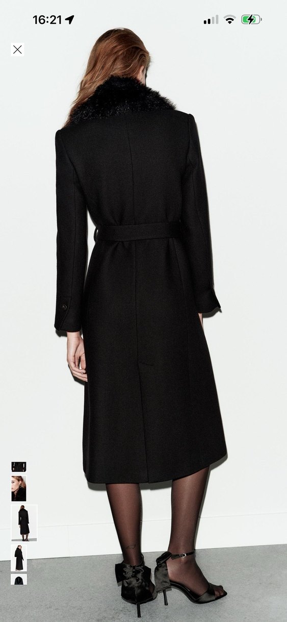 Zara Kürklü Yakalı yünlü Kaban - Görsel 3