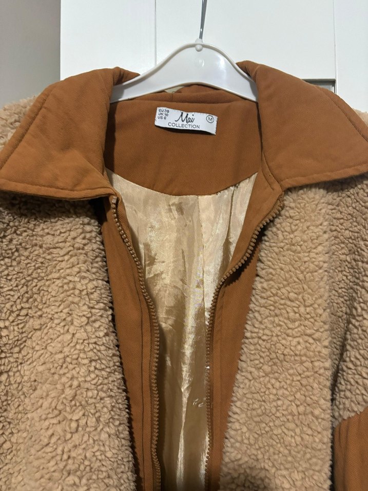 Kahverengi Peluş Kadın Midi Ceket - Görsel 3