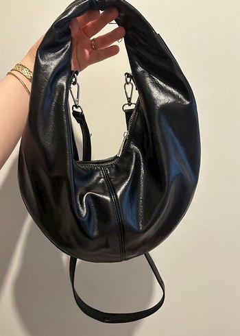 Siyah Deri Tokalı Kadın Çanta - Görsel 2