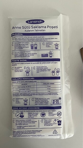 diğer Beden beyaz Renk Lansinoh süt saklama poşeti