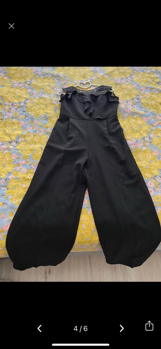 Siyah Dantelli Fırfırlı Uzun Abiye Elbise - Görsel 4