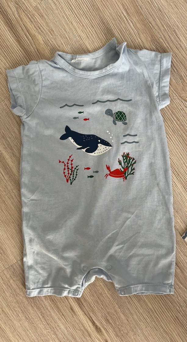 Bebek Erkek Kısa Kollu Balık Desenli sort tulum - Görsel 4