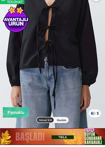 Trendyol & Milla Trendyolmilla Siyah Önden Bağlamalı Pamuklu Gömlek