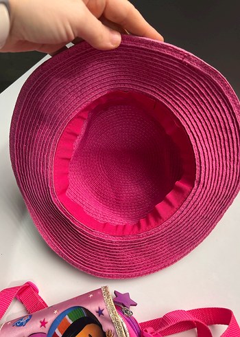 Renkli Pembe çocuk çantası ve şapka - Görsel 6