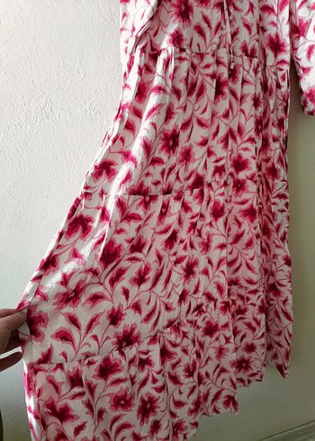 xl Beden pembe Renk Pembe çiçek Desenli Uzun Bohem Elbise