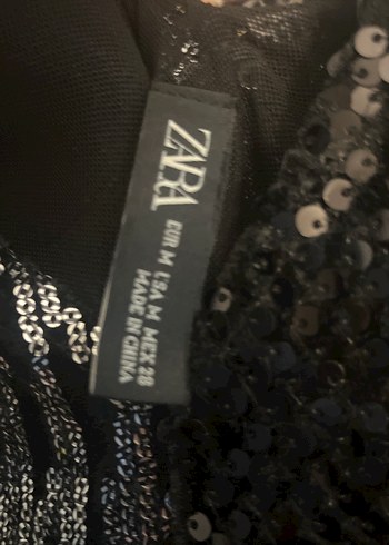 Zara Siyah Pul Payetli V Yakalı Midi Abiye Elbise - Görsel 3