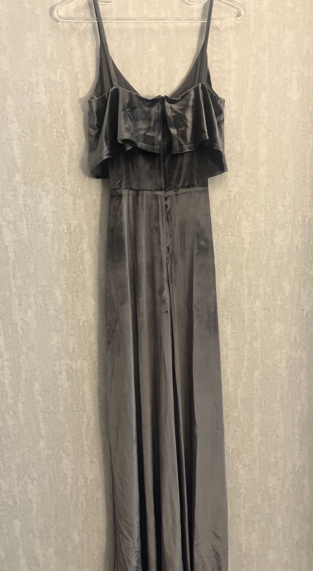 Adl Gri kadife Kuşaklı Uzun Askılı Elbise - Görsel 5