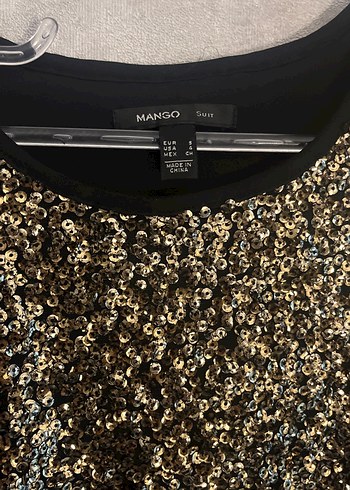 Mango Altın Renkli Kısa Kollu Payetli Midi Elbise - Görsel 2