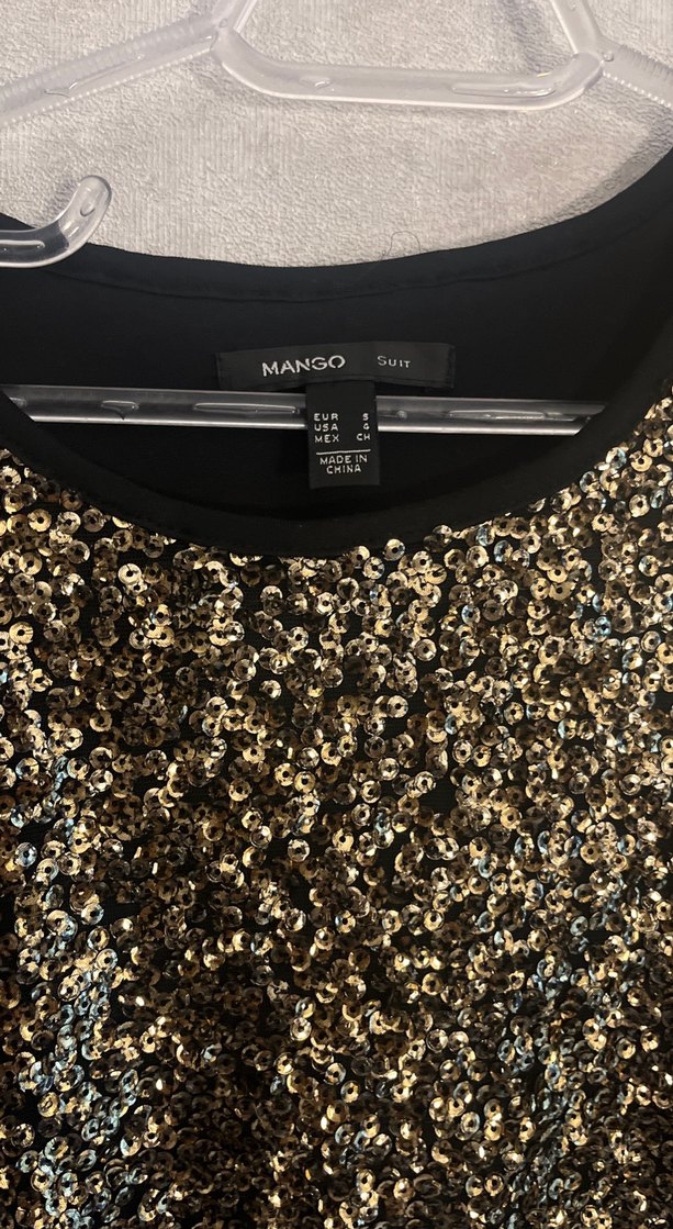 Mango Altın Renkli Kısa Kollu Payetli Midi Elbise - Görsel 2