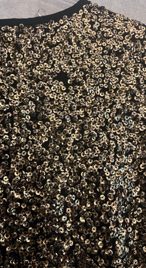 Mango Altın Renkli Kısa Kollu Payetli Midi Elbise - Görsel 5