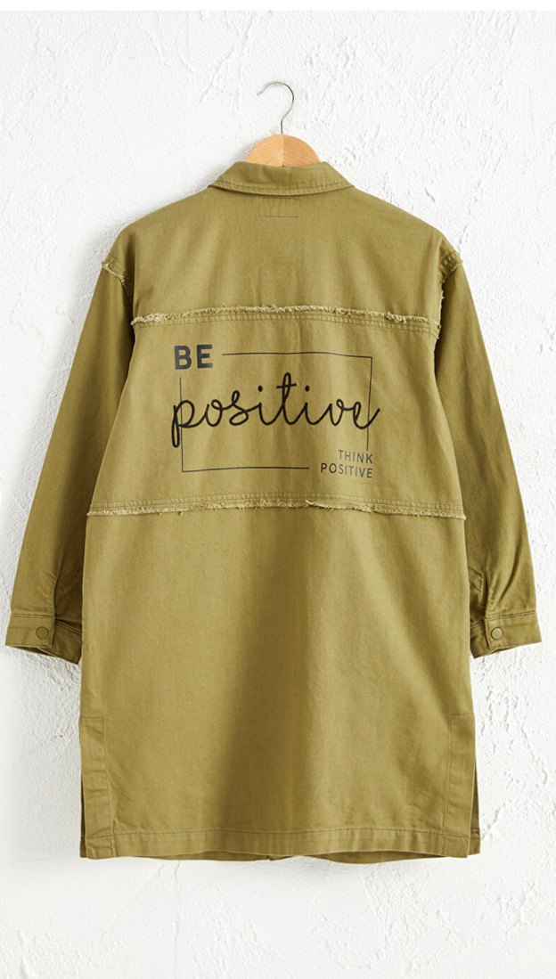 Kadın Haki Midi Düğmeli Pamuklu Ceket - Görsel 2