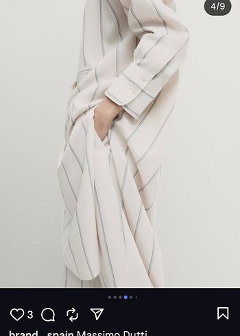 l Beden massimo dutti Beyaz Çizgili V Yaka Keten Uzun tunik