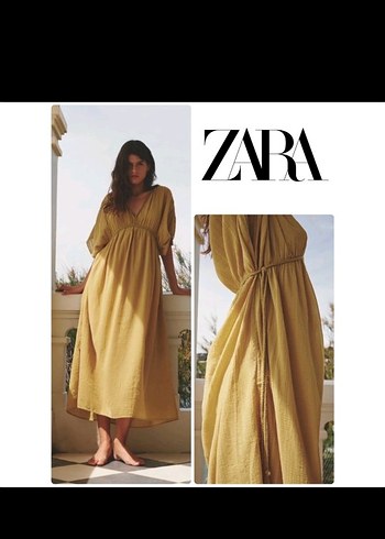 Zara zara Sarı Bohem Uzun Elbise