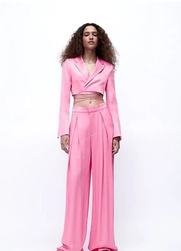 Zara pembe saten pantolon