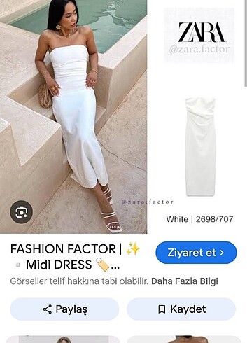 xs Beden beyaz Renk Zara straplez midi elbise