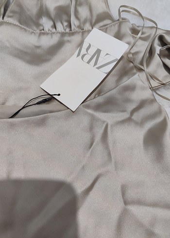 zara bej Drapeli Mini V Yaka Elbise - Görsel 8