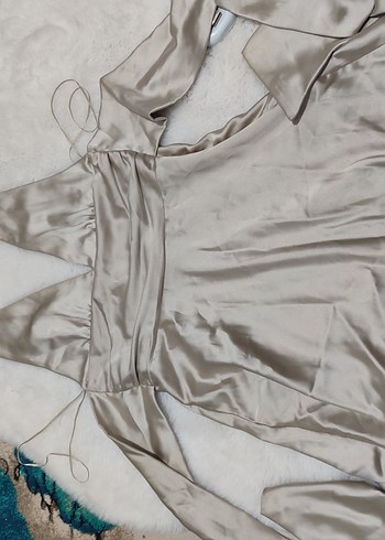 zara bej Drapeli Mini V Yaka Elbise - Görsel 5