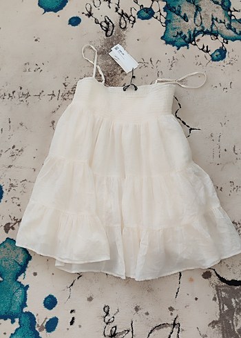 m Beden zara Beyaz Mini pamuk Askılı Elbise