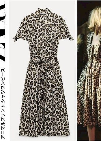 zara leopar Desenli Kahverengi Midi Elbise