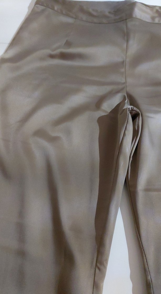 Kadın Bej Pilili Saten Pantolon - Görsel 3