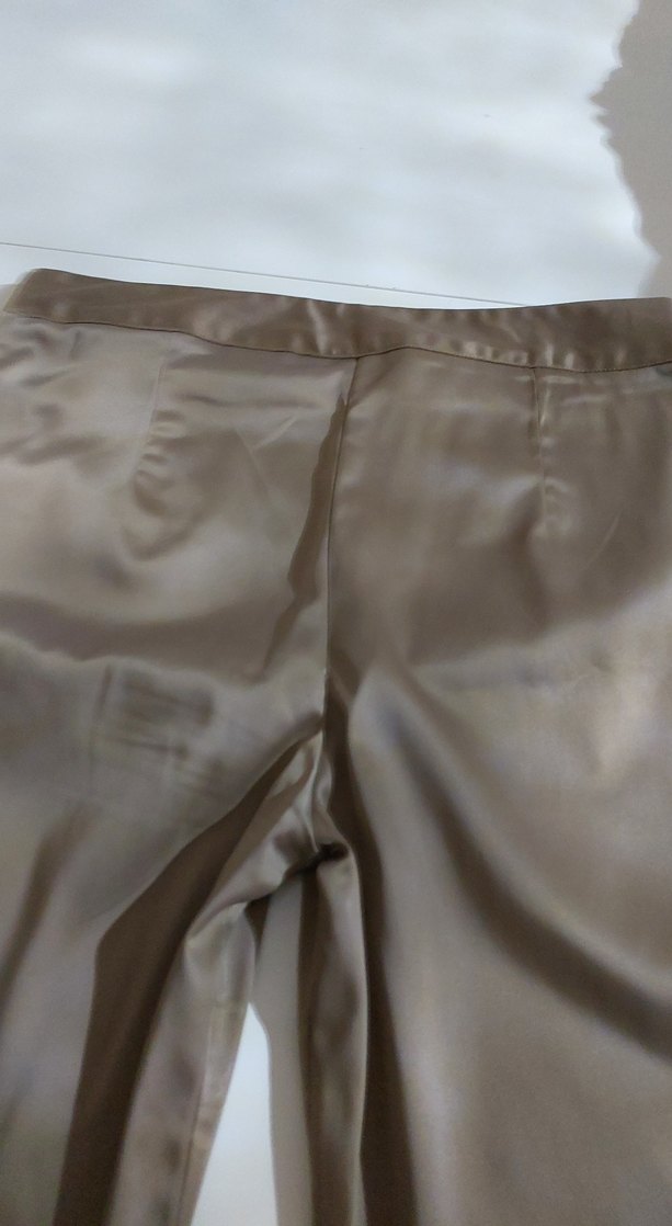 Kadın Bej Pilili Saten Pantolon - Görsel 4