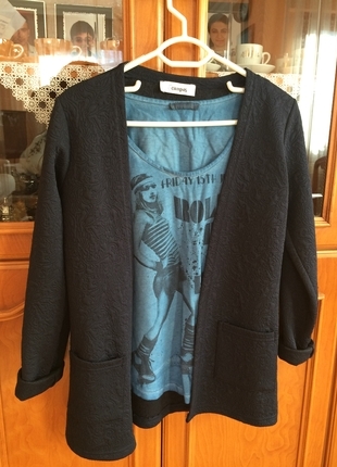 Kendinden Desenli Lacivert Blazer Ceket