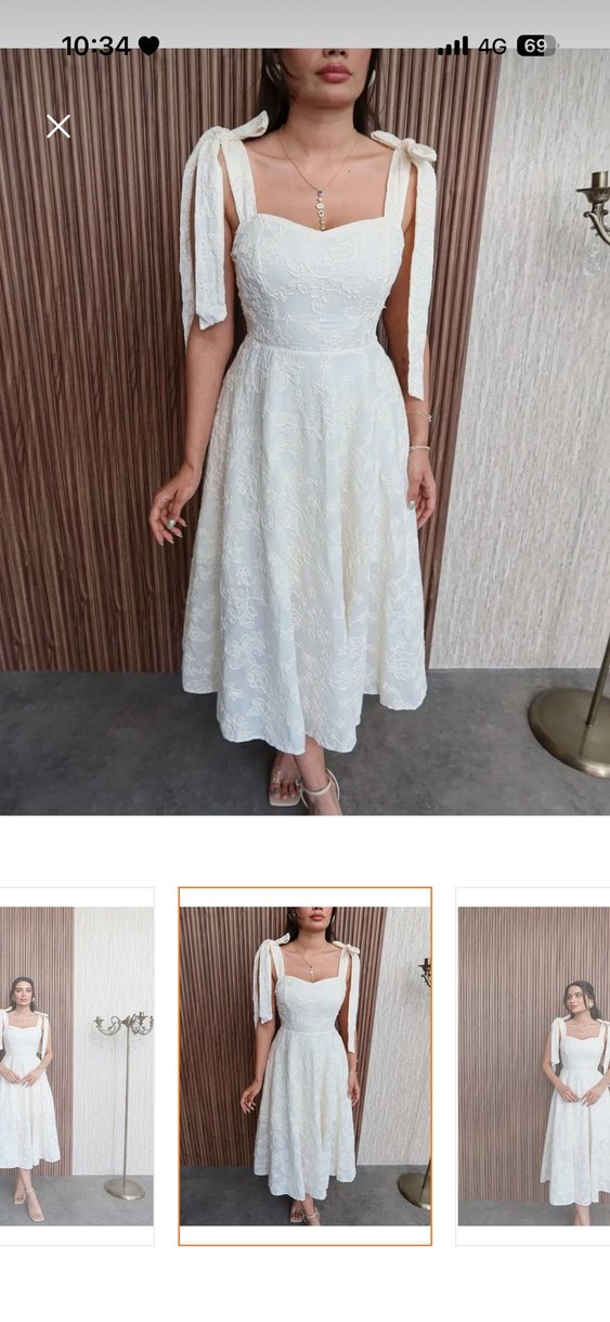 Beyaz Dantel İşlemeli Uzun Straplez Elbise - Görsel 2