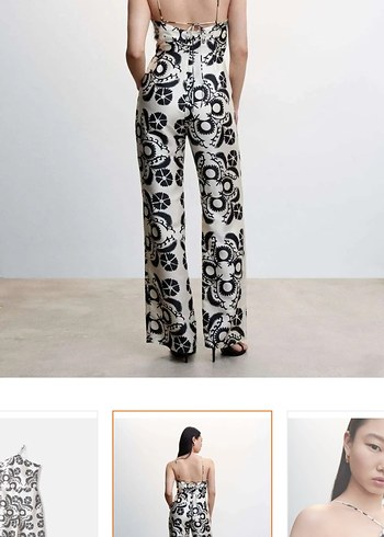 Kadın Straplez Midi Desenli Tulum - Görsel 4