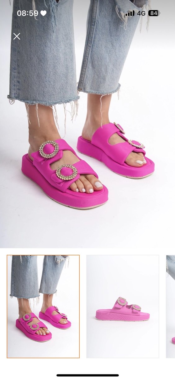 Pembe Platform Topuklu Tokalı Kadın Terlik - Görsel 4