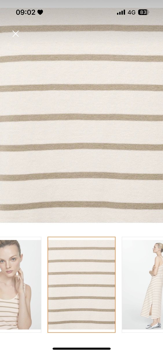 Bej Çizgili Uzun Askılı Triko Elbise - Görsel 2