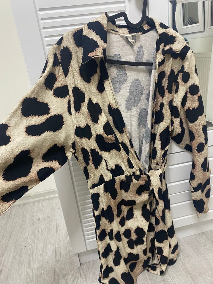 Leopar desen kruvaze elbise - Görsel 2